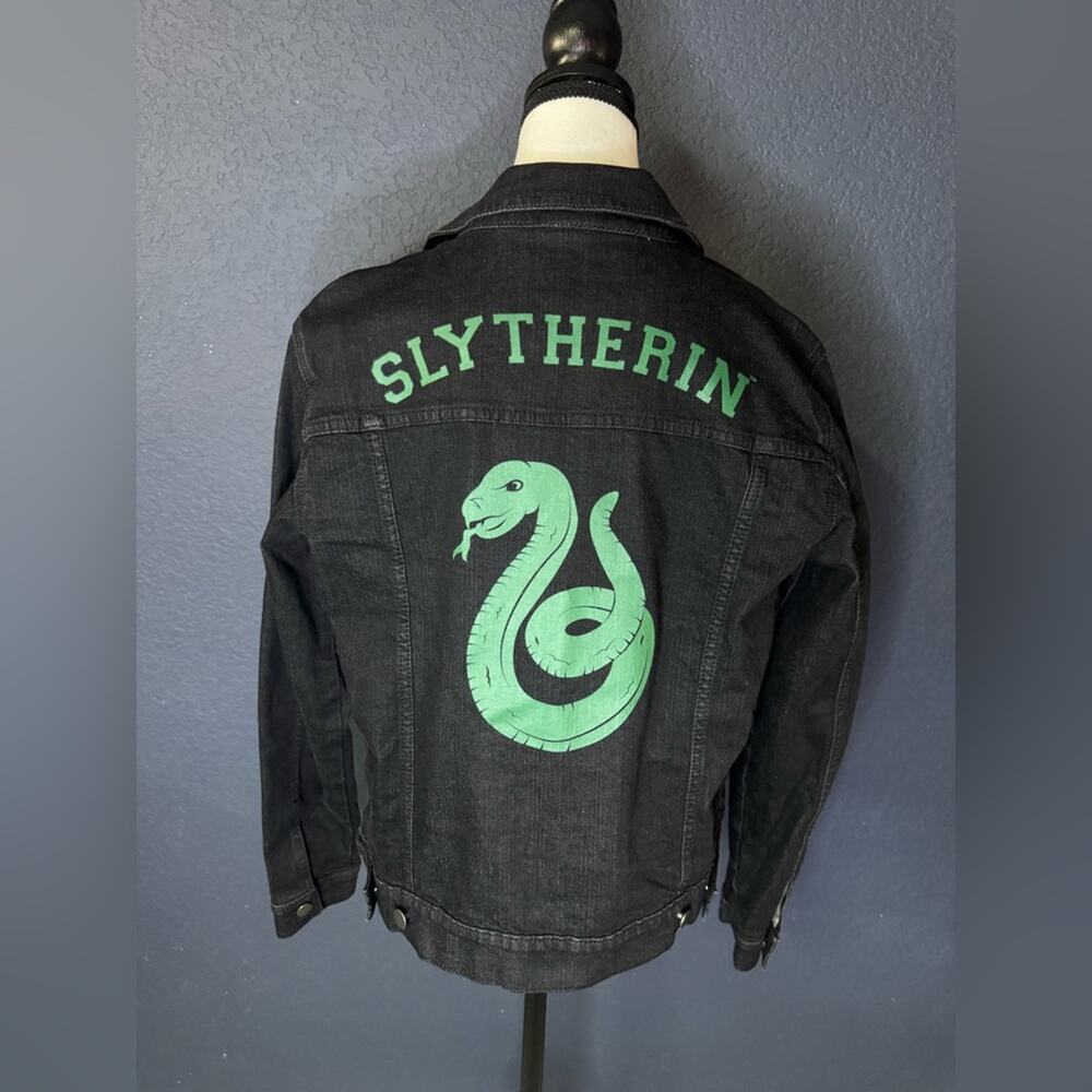 Harry Potter Slytherin Black Denim Jacket with Green Snake | Size M